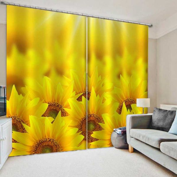 

yellow flower printing po curtains blackout window screening modern living room bedroom drape curtain & drapes