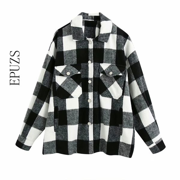 

women black plaid jacket winter coat casual long sleeve thick coats female oversized ladies korean outwear 210521, Black;brown