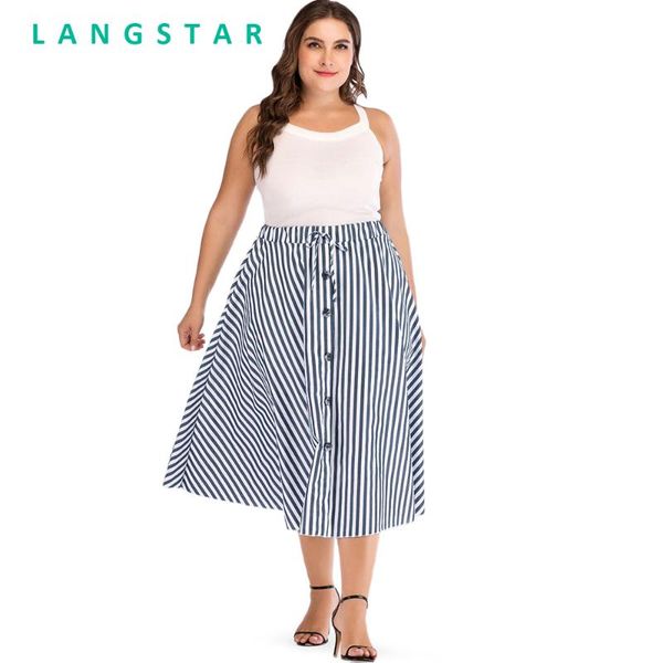 

skirts langstar plus size button embellished striped mid calf skirt mid-calf a-line strip autumn winter, Black