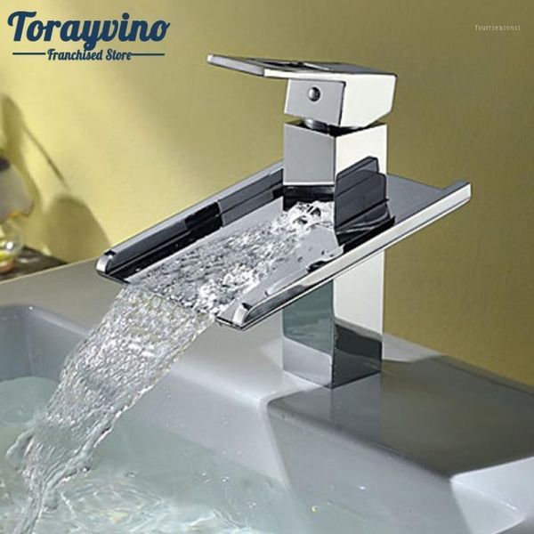 

bathroom sink faucets torayvino waterfall faucet basin water tap torneira pia brass chrome deck mount & cold mixer taps1