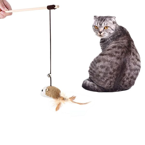 

cat toys ball mouse pet products catcher teaser stick with bird feather supplies