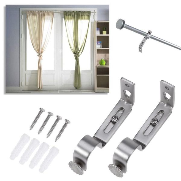 

one pair roman style curtain rod iron single brackets 19-22mm extendable holder (silver) & drapes