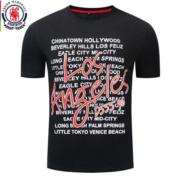 

fredd marshall funny la print t shirt men 100% cotton letter tshirt casual black plus size summer men clothes 338 210527, White;black