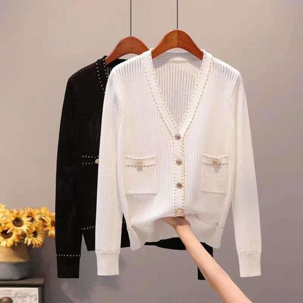 

women's sweaters knitted cardigan summer sunscreen loose thin sweater female air-conditioning v neck long sleeve dd6x, White;black