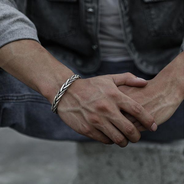 

bangle 1 pieces wild bracelet for men women trendy retro copper twisted woven personality cuff adjustable jewelry gift, Black