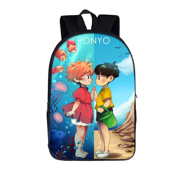 

school bags cartoon goldfish on the cliff schoolbag teenager leisure backpack kids travel bookbags large capability gift