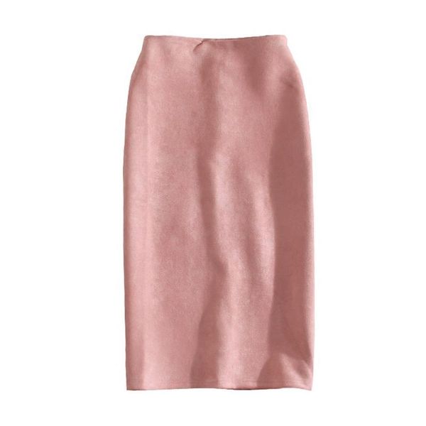 

skirts women summer casual knee-length pencil skirt female vintage suede split 2021 spring solid color 10 colors, Black