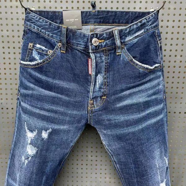 

men's jeans 2021 fashion trend washed worn hole paint shop 066# time limited, Blue
