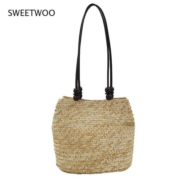 

evening bags straw woven women's shoulder bag beaded handbag bohemian summer beach female knitted tote