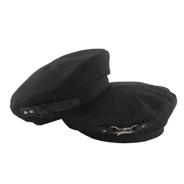 

beret women's spring and autumn thin metal leather buckle black painter's hat leisure bud fashion, Blue;gray