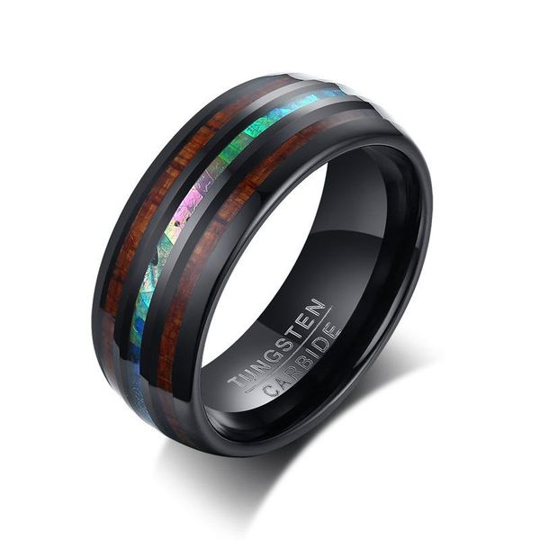 

wedding rings 8mm color shell inlaid wood grain tungsten steel ring black men's fashion blue opal boho jewelry, Slivery;golden