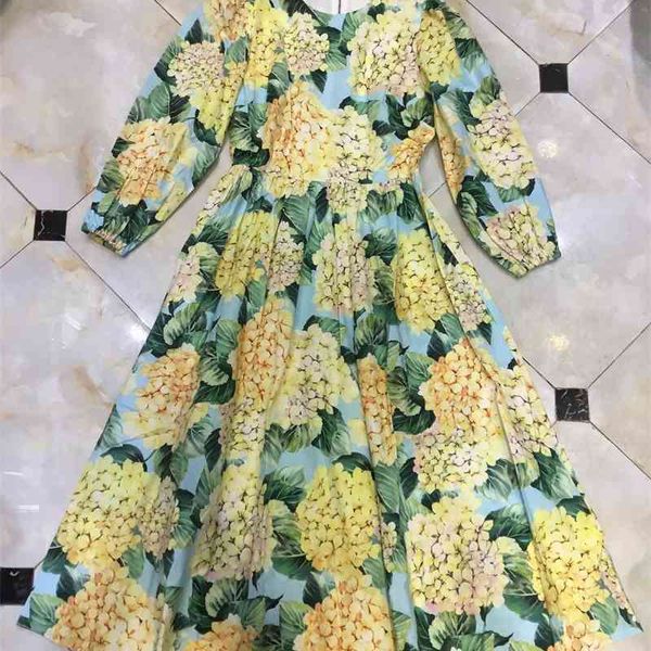 

truevoker female 100% cotton picnic dres full sleeve flower print midi long resort robe mujer vestido 210602, Black;gray