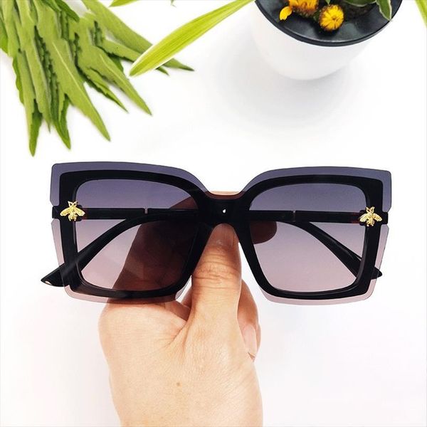 

bee square polarized sunglasses women men vintage brand designer oversized sun glasses shades for female oculos uv400, White;black