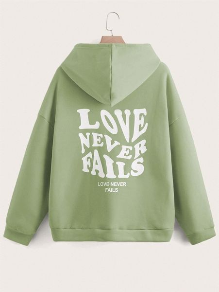 

plus letter graphic drawstring hooded thermal sweatshirt z0rz#, Black