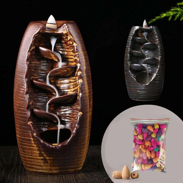

ceramic backflow waterfall smoke incense burner censer holder zen tpye home decor + 10 cones , drop fragrance lamps