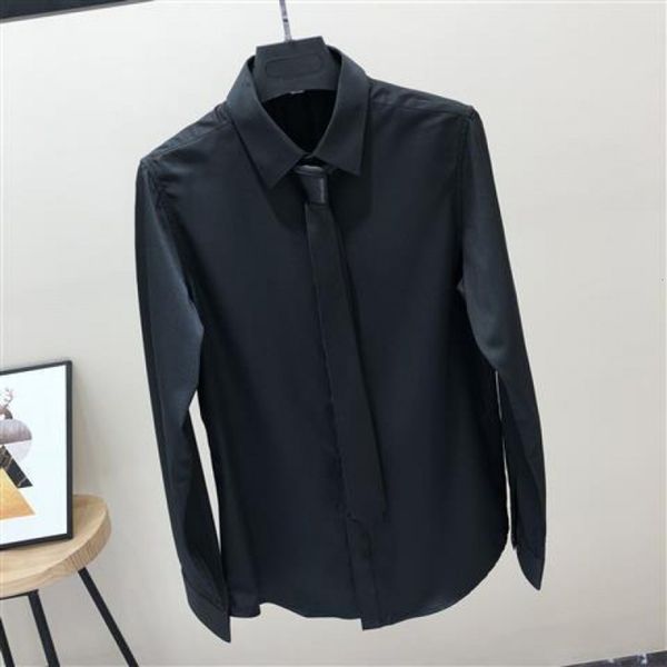 

men's casual shirts shirtwhite long sleeve slim fit no iron men's korean fashion black ice silk chiffon tie inch shirt w11u, White;black