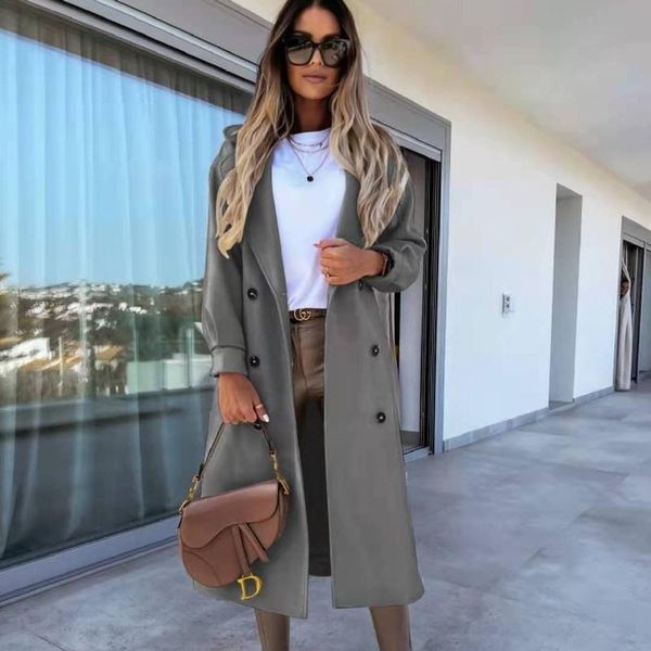 

women's wool & blends casual turn down collar coats jackets 2021 autumn and winter solid color mid-length temperament for women, Black