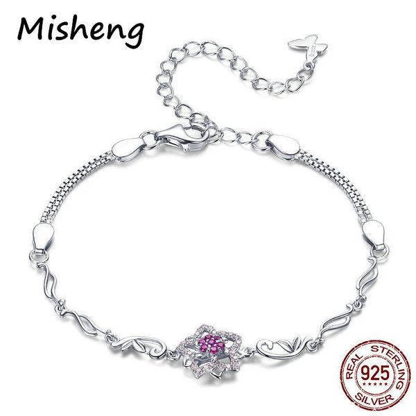 

misheng women's trendy jewelry bracelet flower lucky blessing friendship fashion 100% 925 sterling silver chain link,, Black