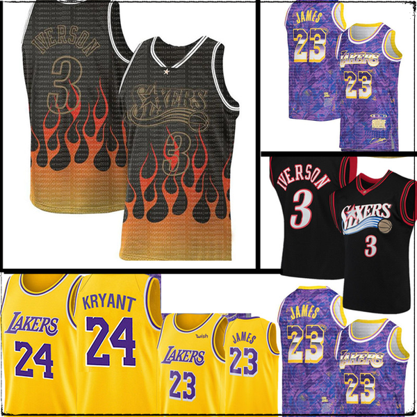 

2021 los angeles lakers lebron james jersey philadelphia 76ers allen 3 iverson jerseys sales, Black;red