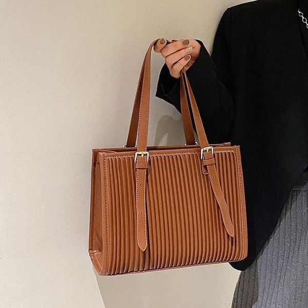 

evening bags female shoulder bag brown women handbag artificial leather ladies commuter square all match with stripe