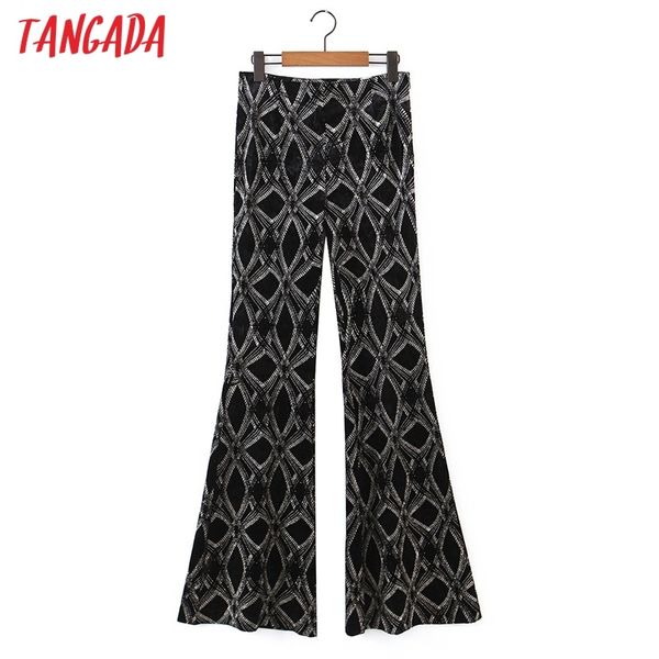 

fashion women print velvet flare trousers side zipper female pants qw78 210416, Black;white