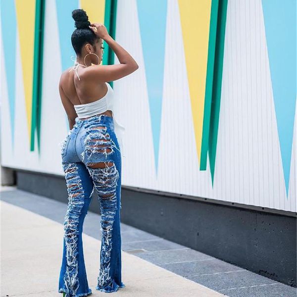 

women's jeans clothes in wholesale bulk items clothing lots classic blue denim pants washed hold flare women leggings trousers m7535 by