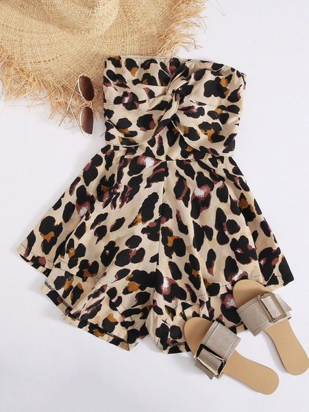 

plus all over print twist front tube romper g6r5#, Black