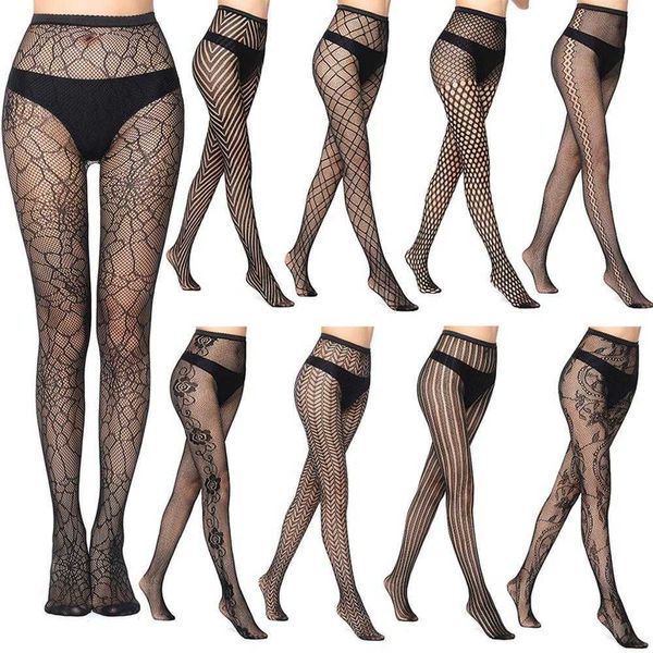 Mulheres sexy lingerie listra elástica meias transparentes preto longo fishnet meia coxa seios de bordado bordado x0521