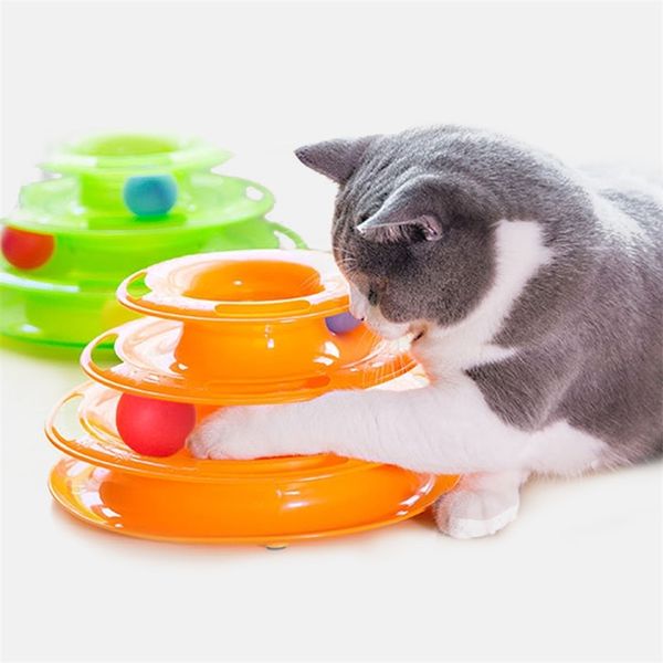 1 ADET Üç Seviyeler Pet Kedi Oyuncak Kule Parçaları Disk Zeka Eğlence Üçlü Disk Oyuncakları Topu Eğitim Plakası 211122