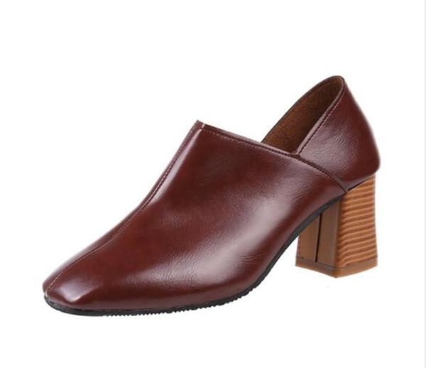 

spring comfortable thick with shallow mouth retro high-heeled shoes summer single women's fashion dress, Black