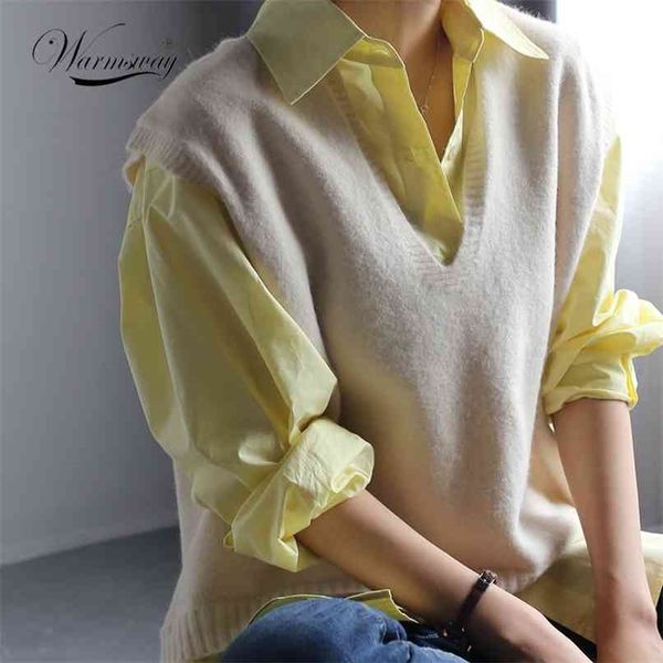 

women vest simple all-match spring fall v-neck loose solid korean fashion casual knitted sleeveless female tank b-136 210819, Black;white