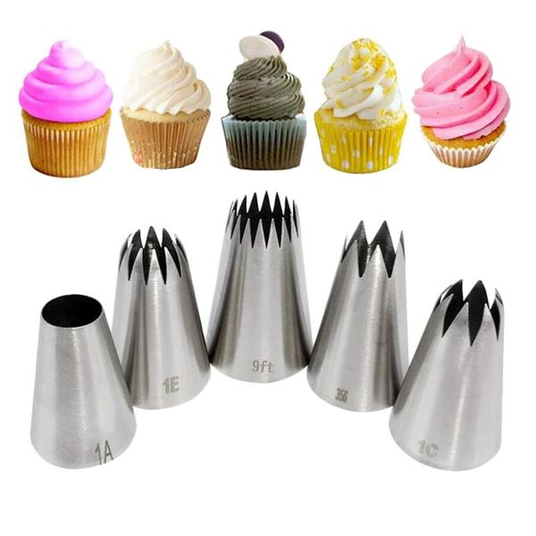 

baking & pastry tools 5pcs large metal cake cream decoration tips set stainless steel piping icing nozzle cupcake head dessert decorators