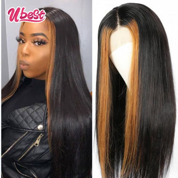 

lace wigs u ombre 27 straight front wig brazilian colored human hair virgin 8-30inch transparent for black women, Black;brown