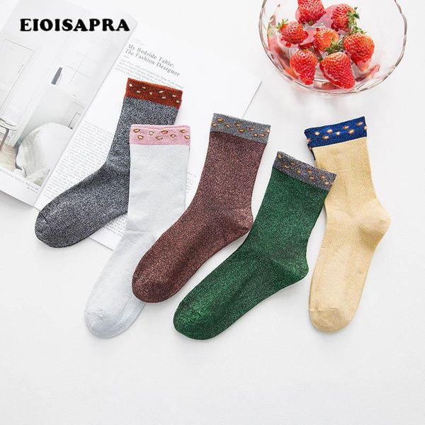 

[eioisapra] arrival shining colorful heap socks gold silver harajuku creative shiny women cute calcetines mujer & hosiery, Black;white