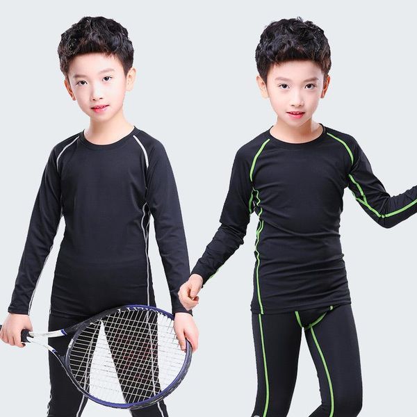 

children sports tights training football basketball running sweat suits long sleeve quick dry boys black sportswear set kids gym clothing, White;black