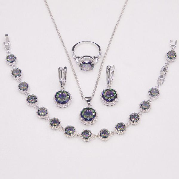 

earrings & necklace three piece jewelry set korean round zircon sets, Silver