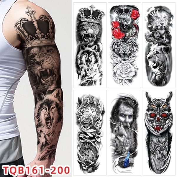 Tatuagem Temporária Bady Art Adesivo Completo Tatuagens Impermeáveis ​​Tottoos Totem Geométrico Grande Tamanho Manga Tatuagem Tatto Falso para Homens e Mulheres