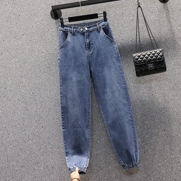 

women's jeans plus size elastic back waist woman high ankle lenght harem denim pants femme stretch loose casual pantalones mujer, Blue