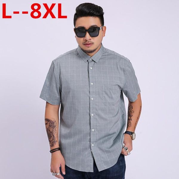 

5xl brand 100% cotton wholesale 2021 men casual shirts summer male short sleeve slim fit plaid mens dress men's, White;black