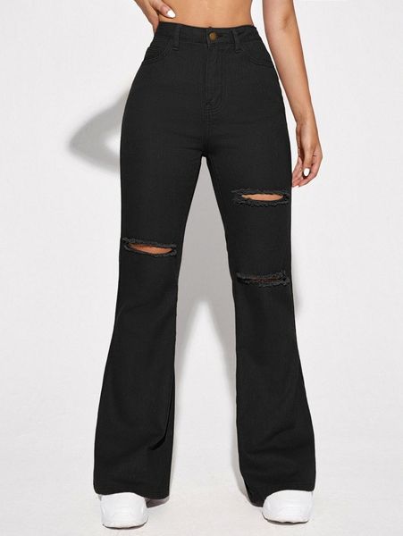 

ripped detail flare leg jeans e2u5#, Blue