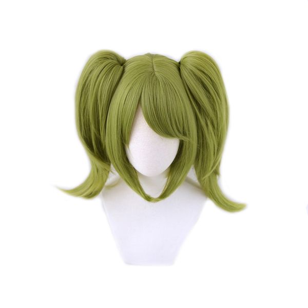 

game danganronpa cosplay monaka monaca towa wig dangan ronpa green clip ponytails heat resistant hair wig, Black