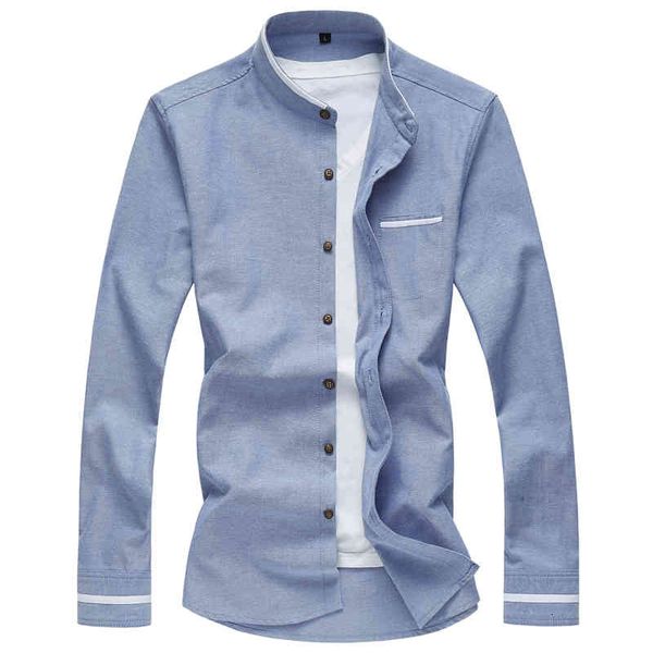 

men's casual shirts calrtyasa chinese style pure color oxford men fashion mandarin collar long sleeve social man denim blue ucac, White;black