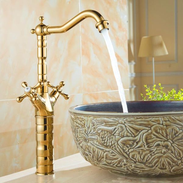 

bathroom sink faucets brass dual handle &cold basin faucet + pipe , antique copper mixer water tap, retro kitchen golden