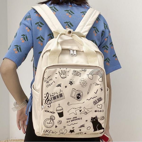 

backpack graffiti printing portable ring buckle waterproof nylon women female individuality college student schoolbag