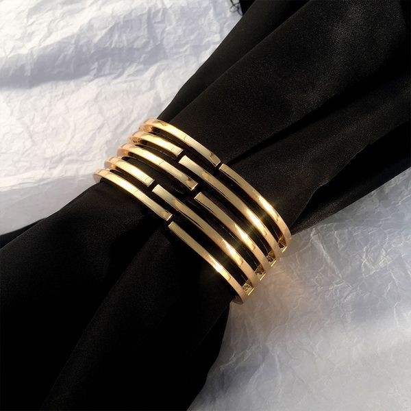 

fashion simple irregular geometric hollow wide edge bracelet, Black