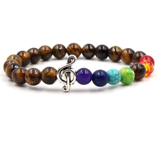 

charm bracelets xionghang 2021 colorful chakra yoga beads elastic bracelet tiger ye stone eye natural note, Golden;silver