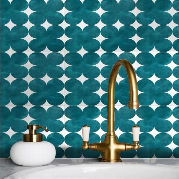 

retro blue clover handmade tile bathroom dining room floor non slip kitchen tiles 300x300