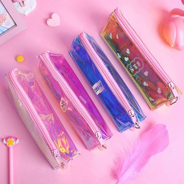 

simple transparent cosmetics pouchs laser quicksand reflective make up toiletry pouch women storage bag portable cosmetic bags & cases