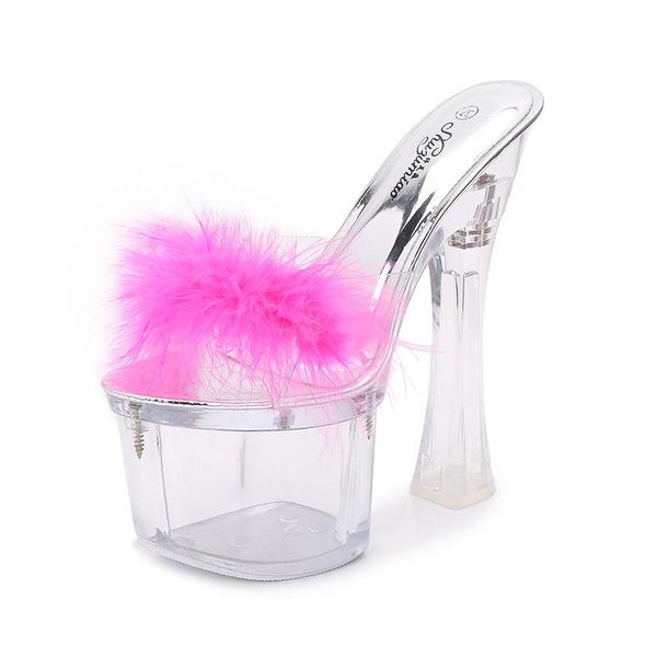 

summer shoes transparent fur waterproof ladies high-heels sandals platform slippers female women, Black