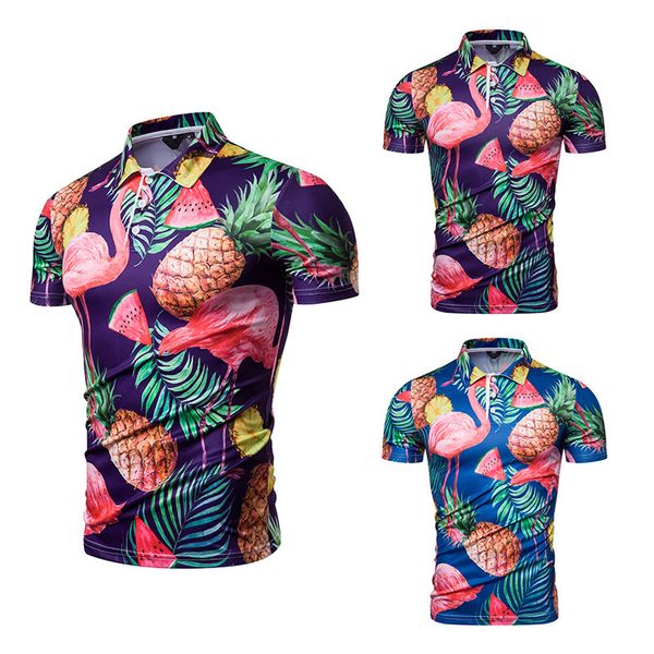 

men's polo shirt summer fashion animal fruit print short sleeve, White;black